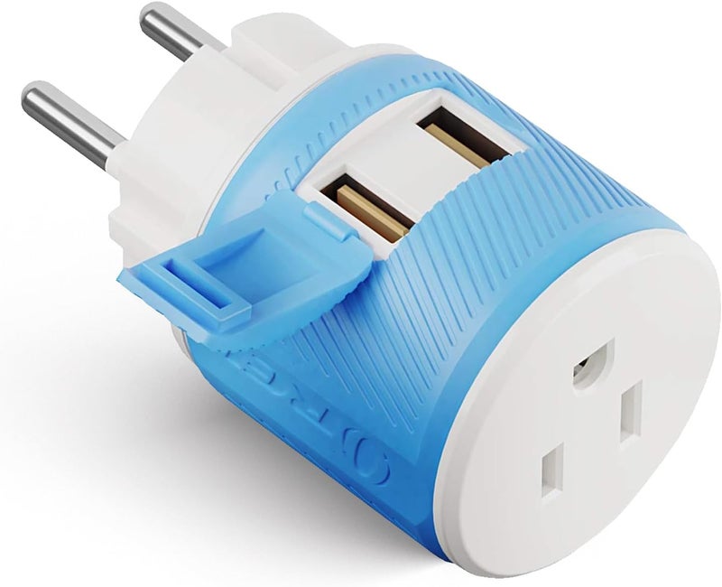 OREI محول سفر الدنمارك مع شاحن USB مزدوج - مدخل أمريكي - نوع K (U2U-20) ، يعمل مع الهواتف المحمولة والكاميرات وأجهزة الكمبيوتر المحمولة والأجهزة اللوحية وآيباد وآيفون والمزيد - Image 1
